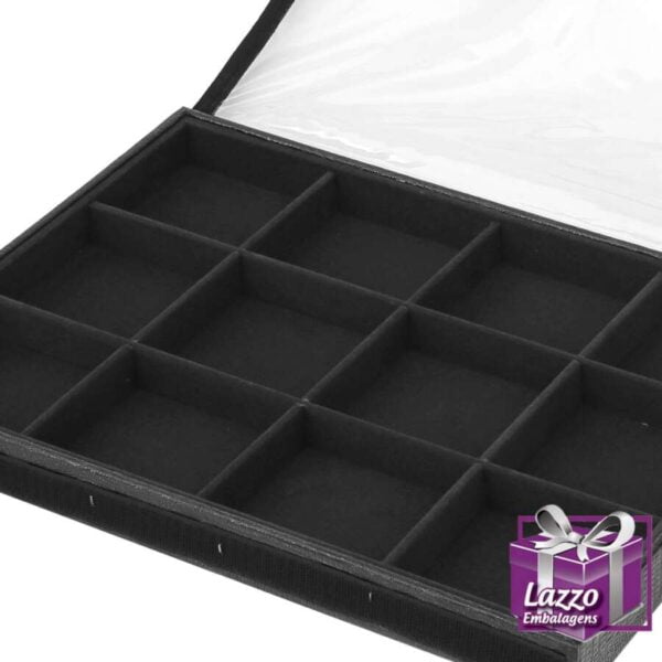 BGT12-preta-bandeja-com-capa-mostruario-para-joias-reparticoes-anel-corrente-pulseira-espacos-quadriculada-para-brinco-lazzo-embalagens-005