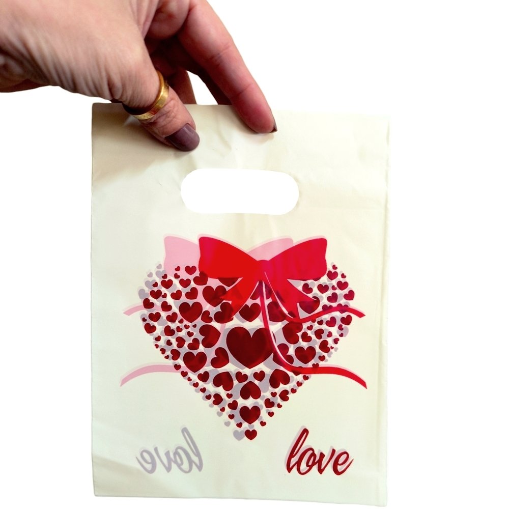 100 Sacolinha Plastica 15X20Cm Love Creme