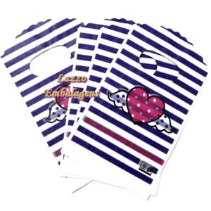 100 Sacolinha Plastica 08x13cm Coraçao Asas Lilas