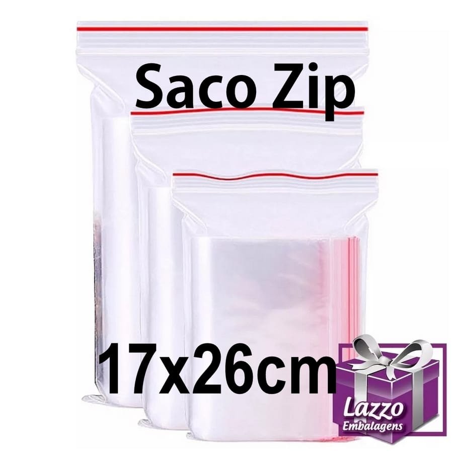 100 Sacos Fecho Zip 17X26Cm.