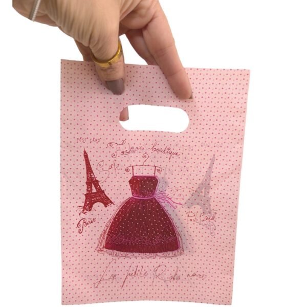 100 Sacolinha Plastica 15x20cm Vestido Paris Rosa-002