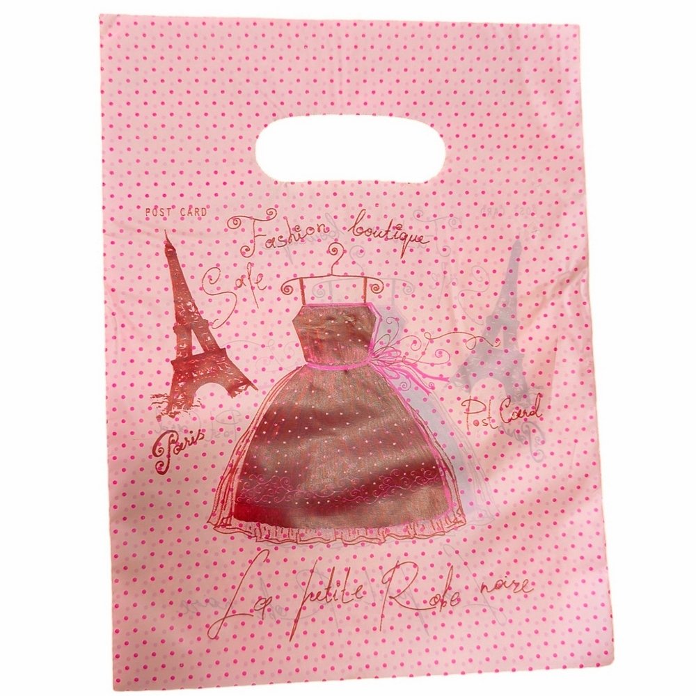 100 Sacolinha Plastica 15x20cm Vestido Paris Rosa