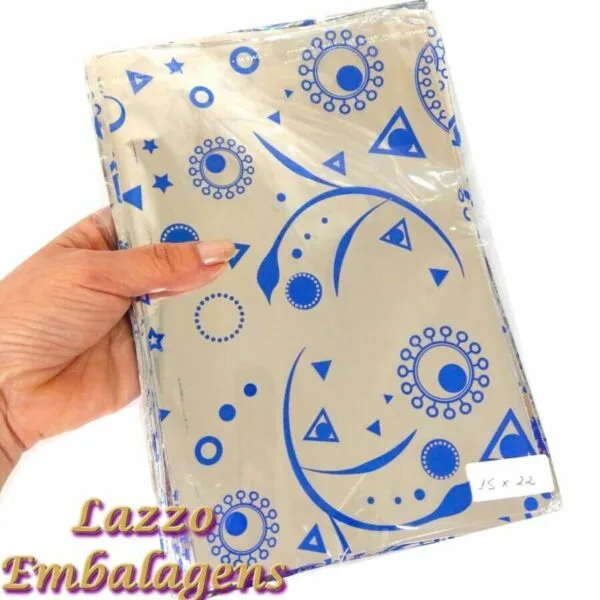 100 Sacos Para Presente 15x20cm Prata com Azul