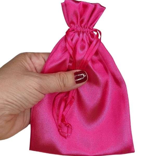 10 Sacos de Cetim pink 10x15cm lazzo embalagens para joias