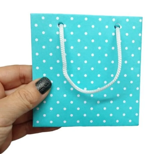 10 Sacolas de Papel 10x10cm Tiffany Poa Branco Lazzo Embalagens para Joias.40
