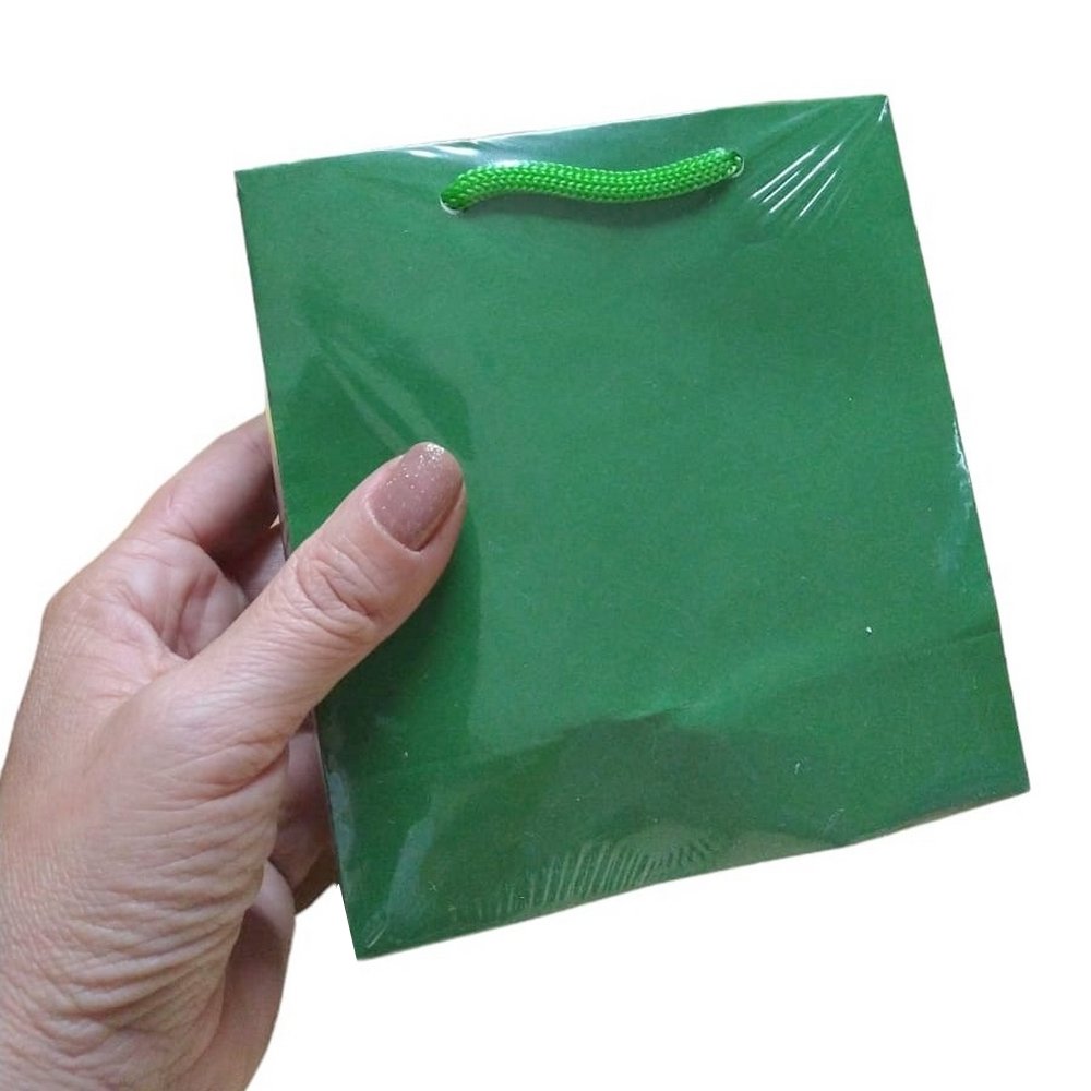 Sacolas de Papel 13x13cm Verde Folha Atacado Lazzo Embalagens para Joias.30