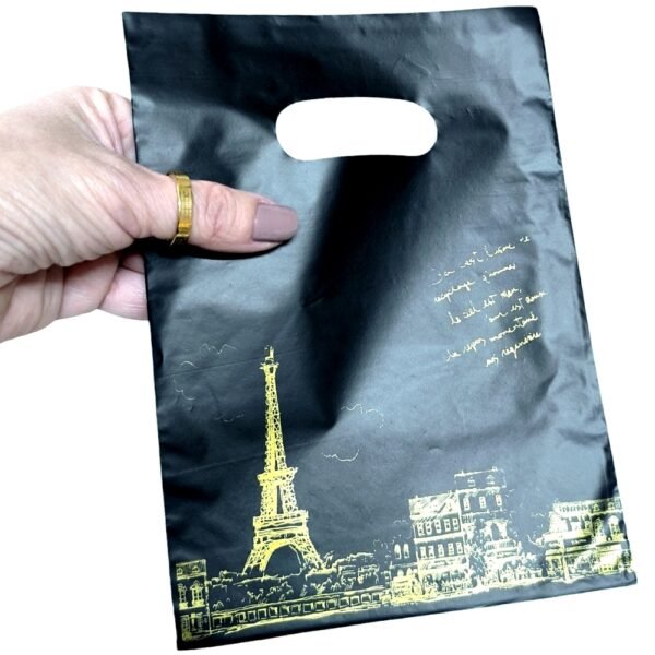 100 Sacolinha Plastica 15x20cm Paris Black-002