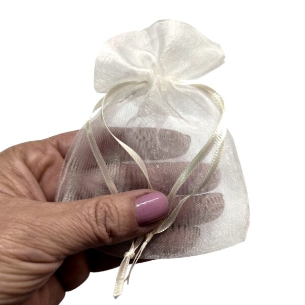 100 Sacos de Organza 08X10cm Branco fita Marfim