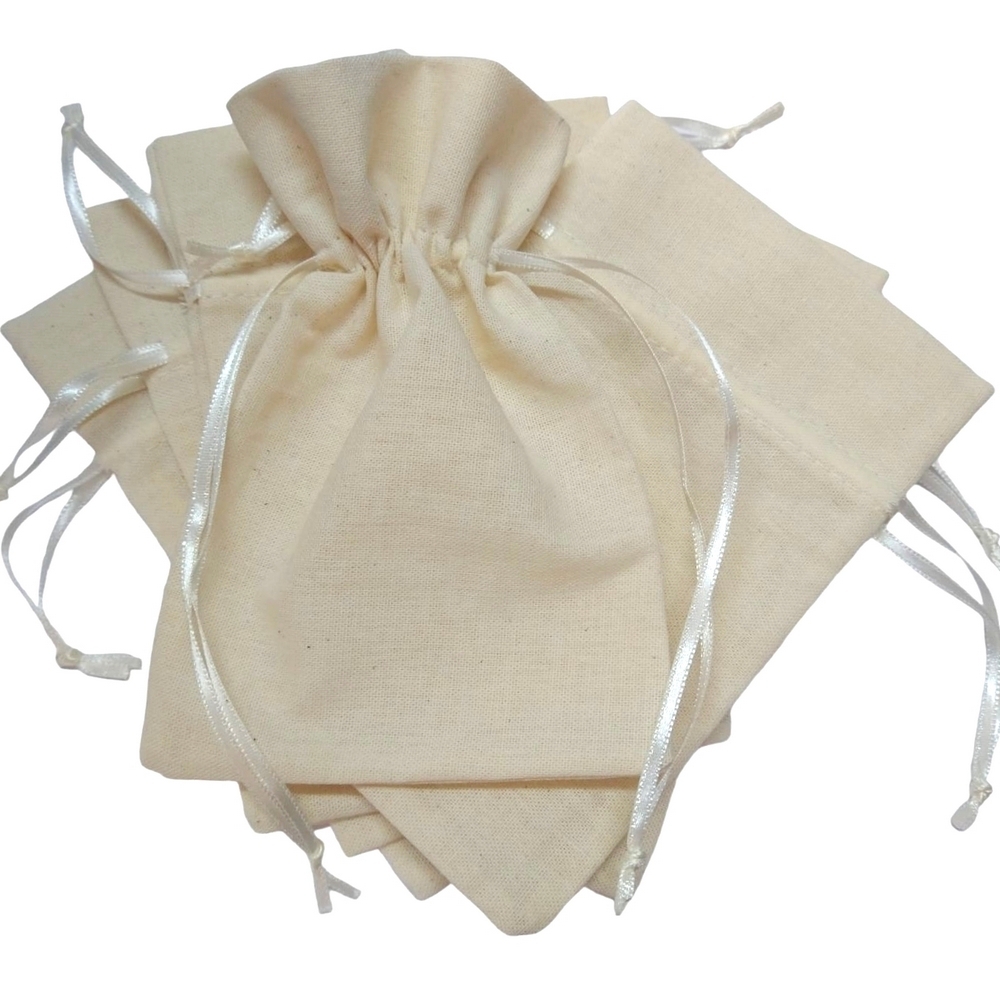 100 Saquinhos De Algodão Cru 07X09Cm Fita Marfim