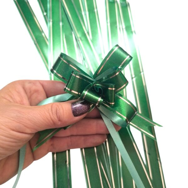 200 Laço Pratico 18mm Verde Escuro Fio Prata