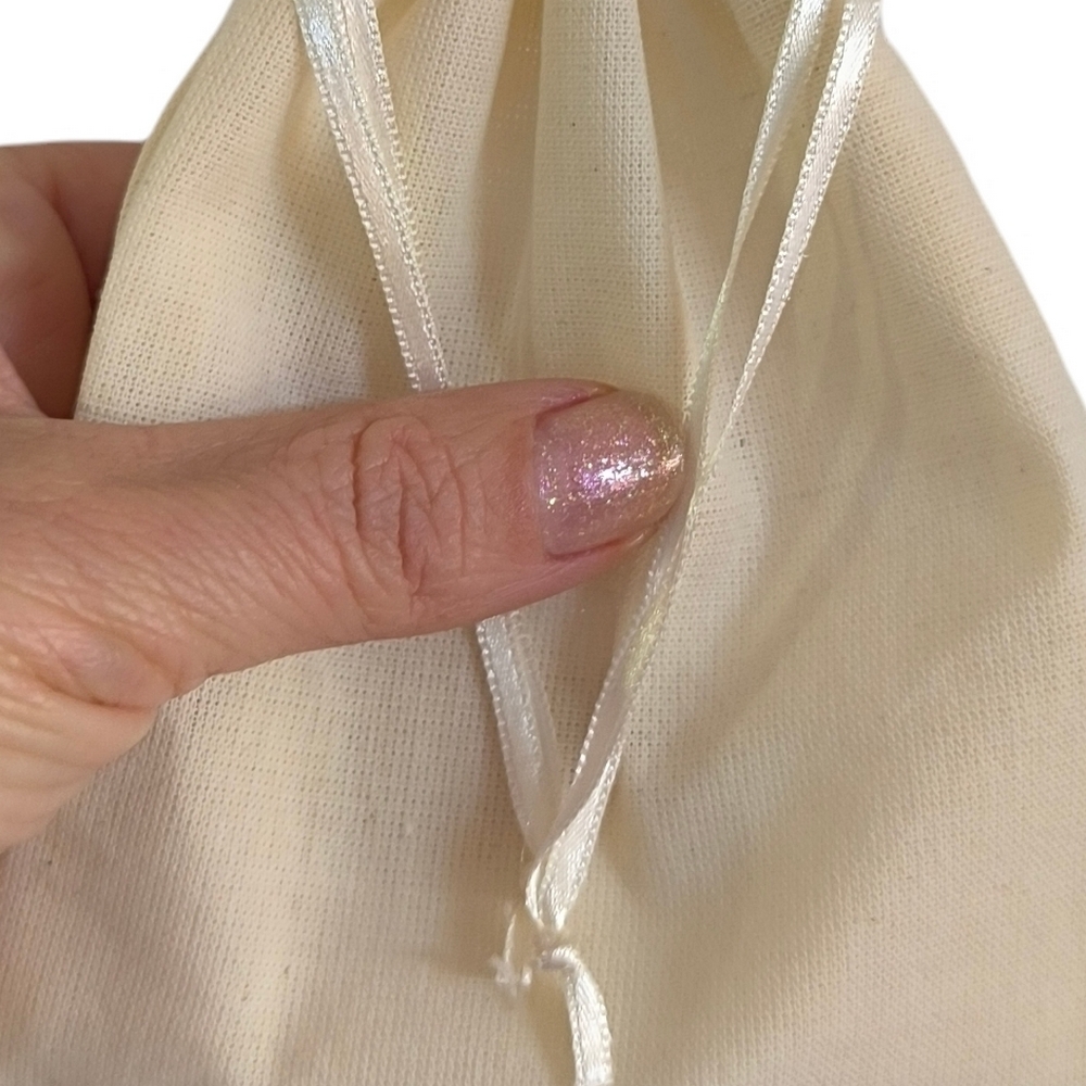 100 Sacos de Algodão Cru 10x15cm Fita Marfim