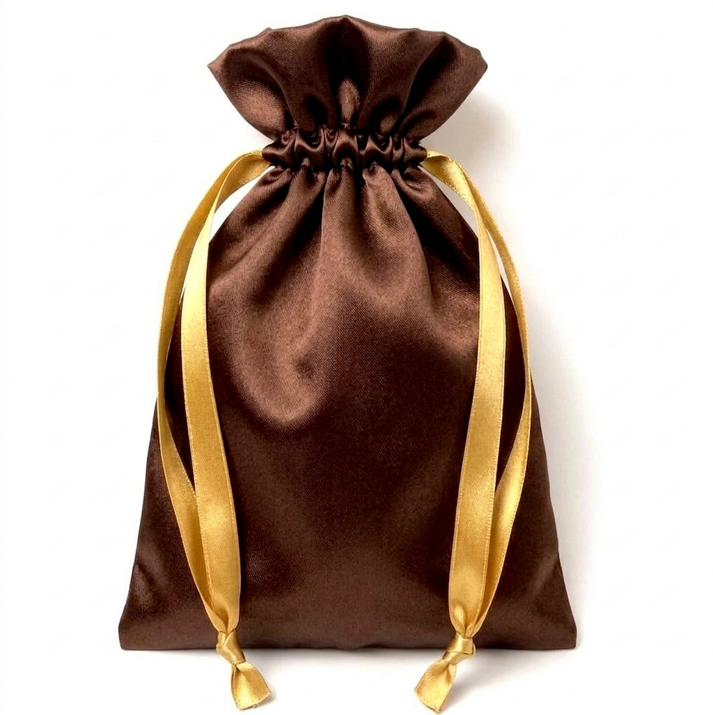 400 Sacos de Cetim 20X30cm Marrom Fita Dourada